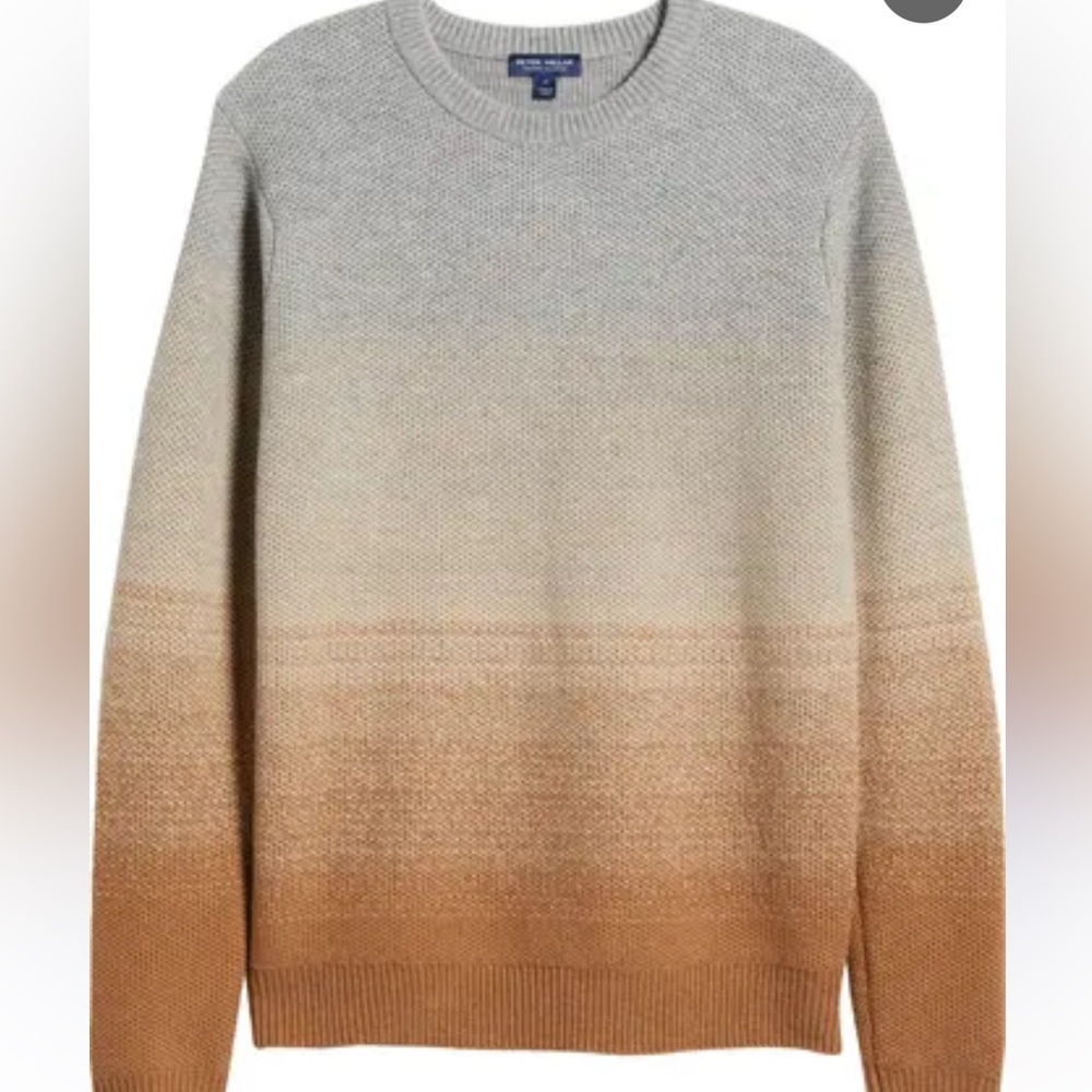 Peter Millar Men’s Textured Knit Cashmere Sweater in Gray and Cream, Large
